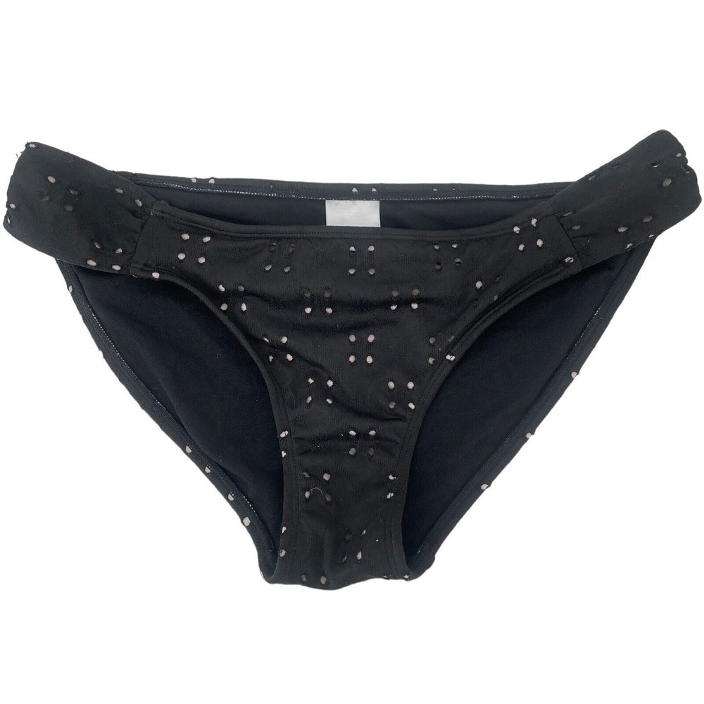 Xhileration NEW Eyelet Cheeky Black Nude Bikini Bottom Swimsuit Size Medium